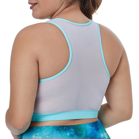 Light Blue Sheer Mesh Back Plus Size Sports Bra - Picture 5 of 5